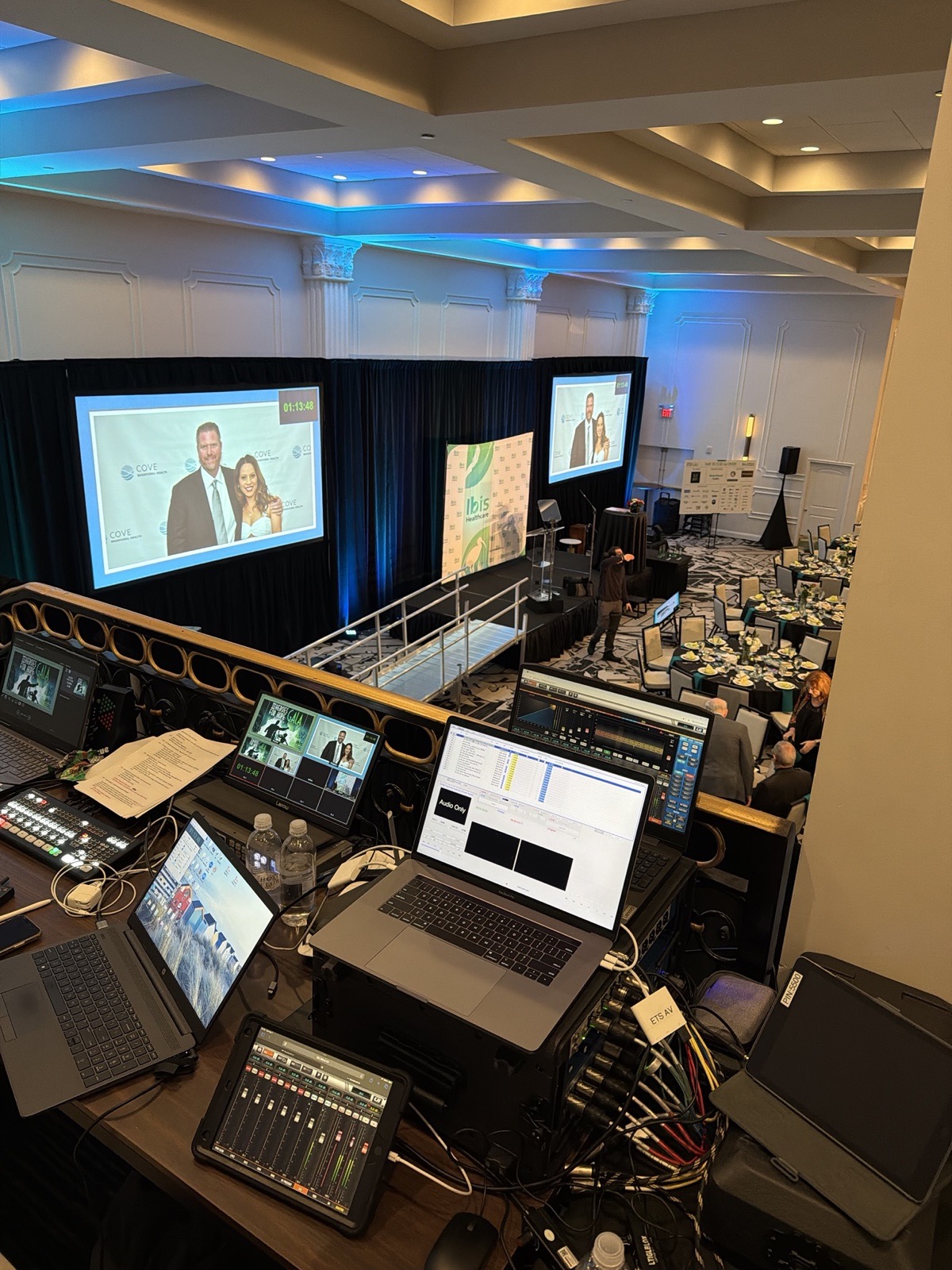 Ibis Healthcare and Cove Behavioral Health event AV and teleprompter station