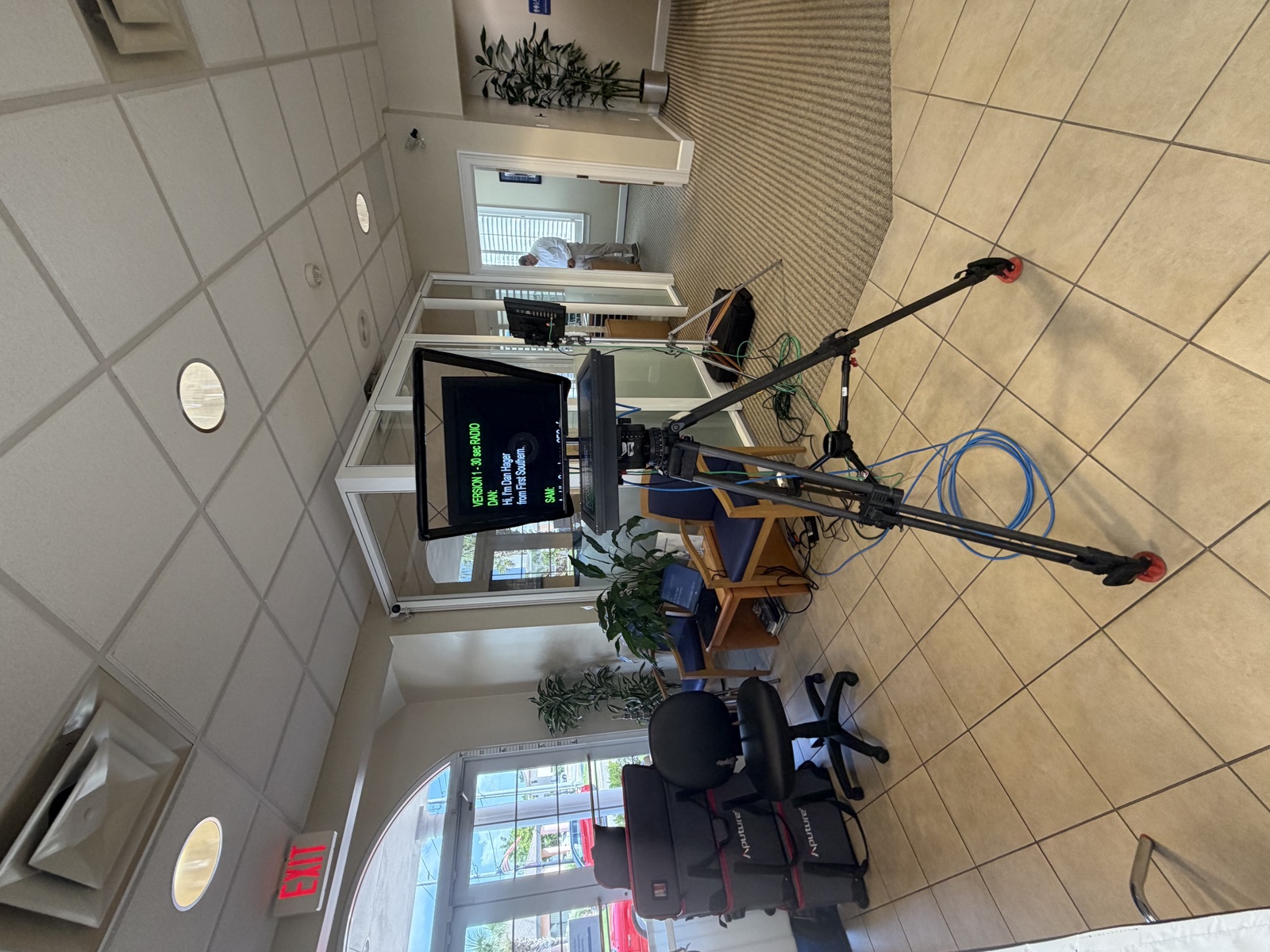 First Southern Bank commercial shoot with camera-mount teleprompter