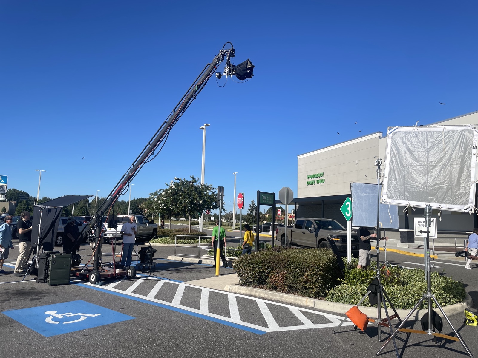 Camera jib on location for a retail commercial shoot