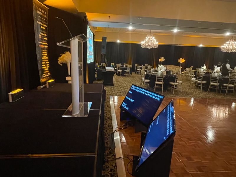 Podium with presidential glass teleprompter in a Florida ballroom
